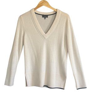 Rag & Bone Ivory Black Trim V-Neck 100% Cashmere Sweater Size S